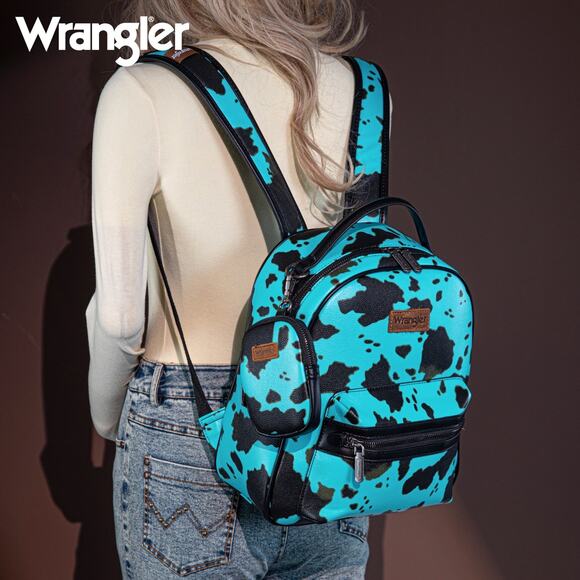 Wrangler Cow Print Backpack With Coin Pouch - Turquoise *NEW in Package* - Picture 4 of 6